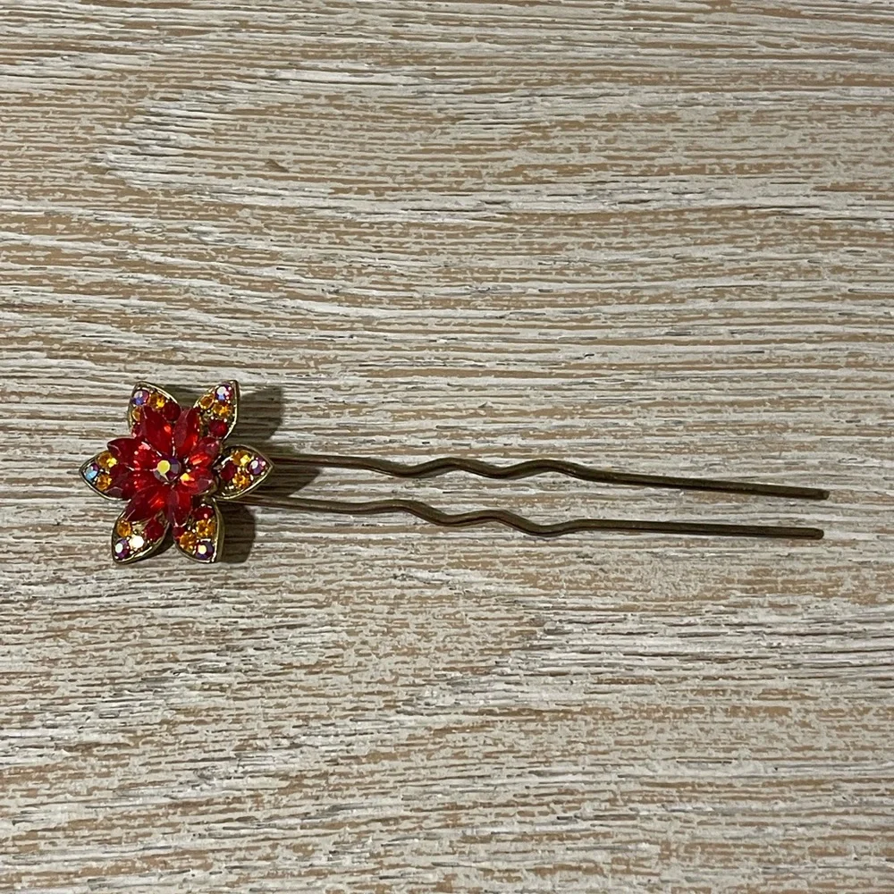 Red and Orange Floral Hair Pin
